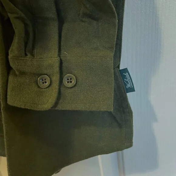 WOOLRICH Chamois Men 100% Brushed Cotton Button Up Long Sleeve Shirt Green L NEW - Picture 10 of 11